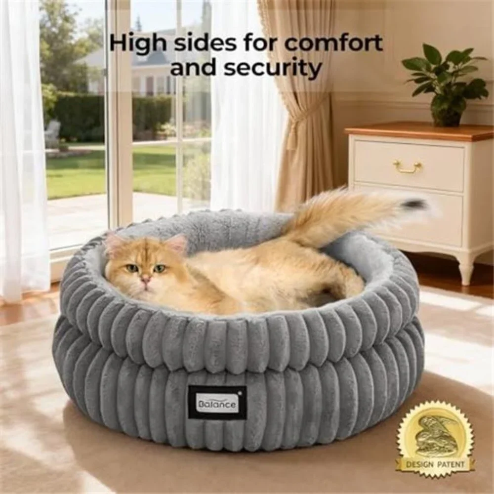 Round Cat Bed Plush Soft Washable Kitten Bed Anti Slip Cozy Pet Bed Indoor Cats